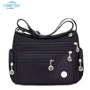 HOMEFISH Ladies' Neutral Nylon Fabric Crossbody Bag with Oxford Cloth Shoulder Strap Multi-Compartment Travel Casual Handbag